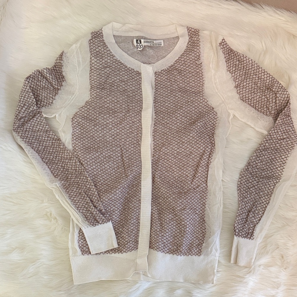 AllSaints Beige and Cream Women's Cardigan Sweater - Size 4